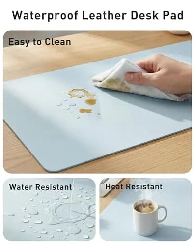 Aothia Faux Leather Desk Mat - Large Mouse Pad, Non-Slip PU Leather Blotter, Waterproof Writing Surface for Office and Home (Baby Blue, 101.6cm x 61cm) thumbnail 7