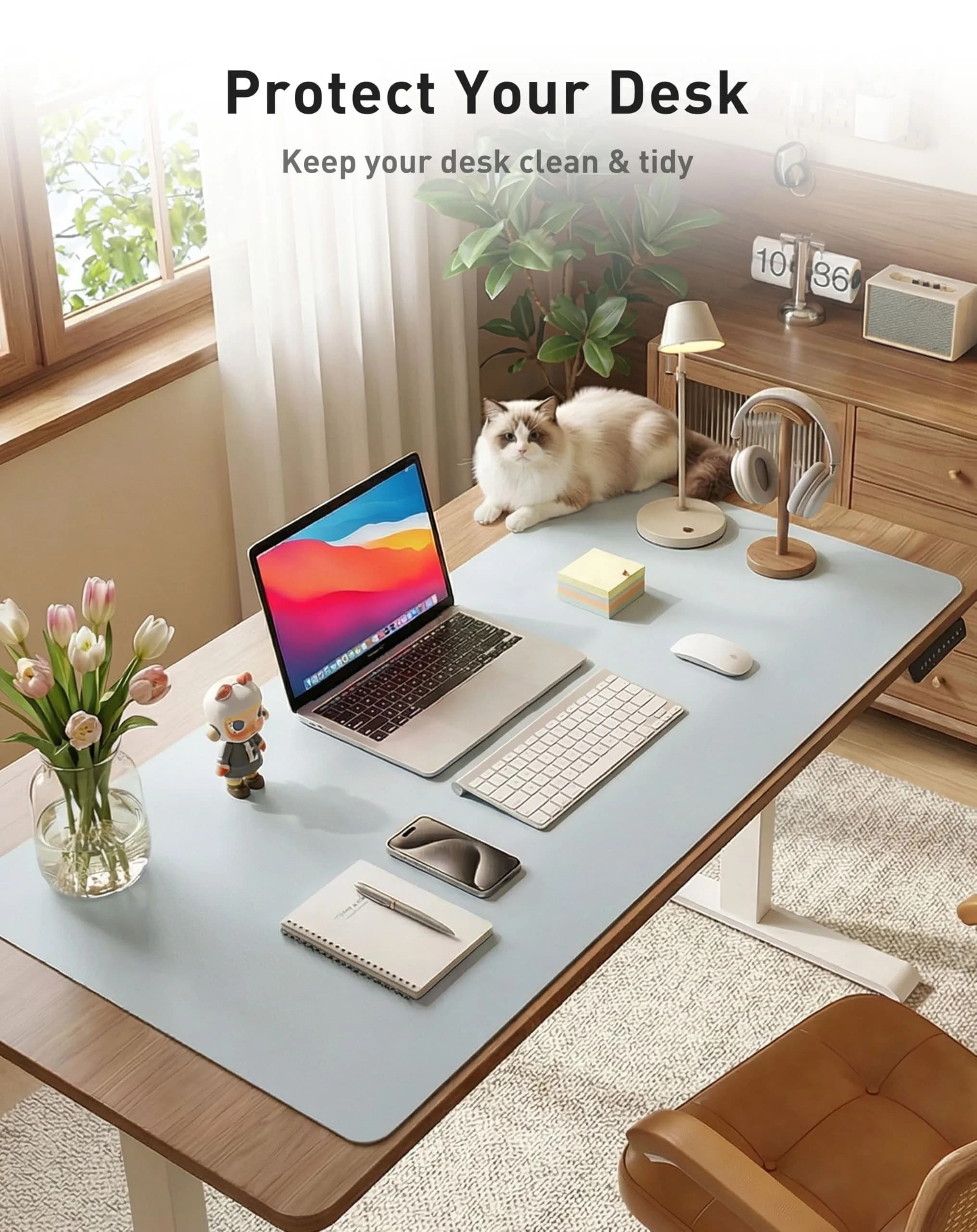 Aothia Faux Leather Desk Mat - Large Mouse Pad, Non-Slip PU Leather Blotter, Waterproof Writing Surface for Office and Home (Baby Blue, 101.6cm x 61cm) - view 8