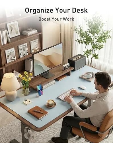 Aothia Faux Leather Desk Mat - Large Mouse Pad, Non-Slip PU Leather Blotter, Waterproof Writing Surface for Office and Home (Baby Blue, 101.6cm x 61cm) thumbnail 3