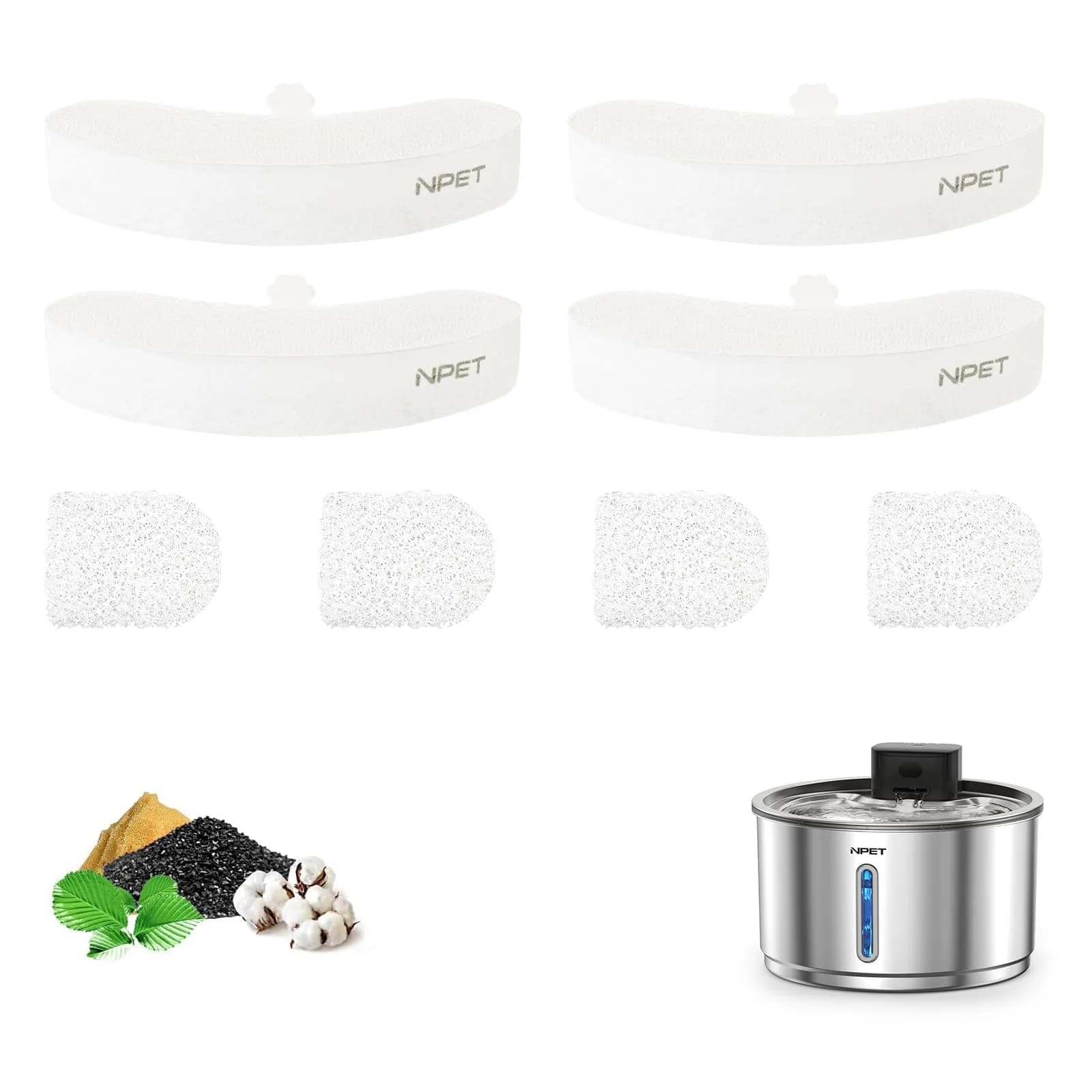 NPET 4 Piece Replacement Filter & Sponge Set for WF210plus-WM Cat Water Fountain | 5-Stage Filtration - main product image