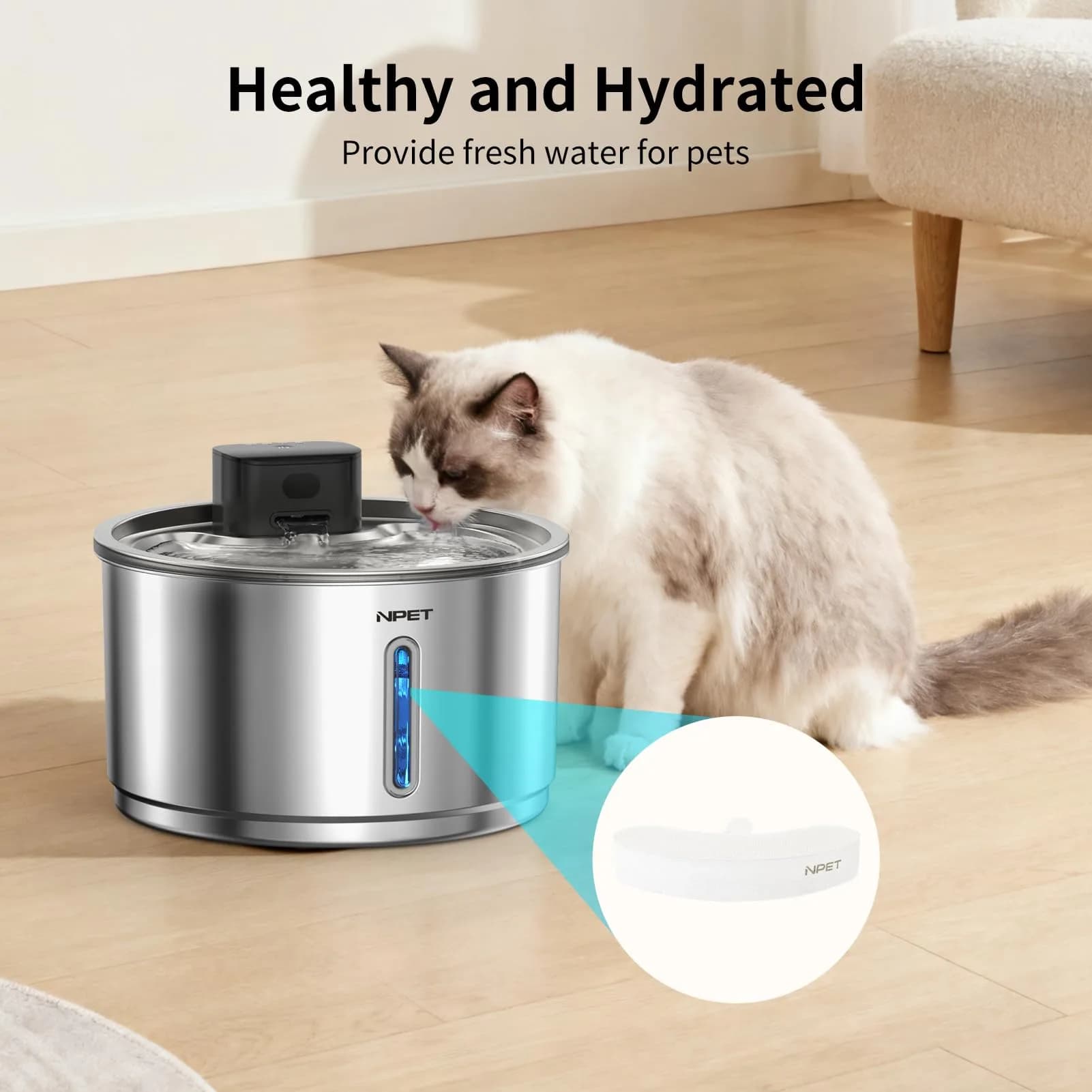 NPET 4 Piece Replacement Filter & Sponge Set for WF210plus-WM Cat Water Fountain | 5-Stage Filtration - view 2