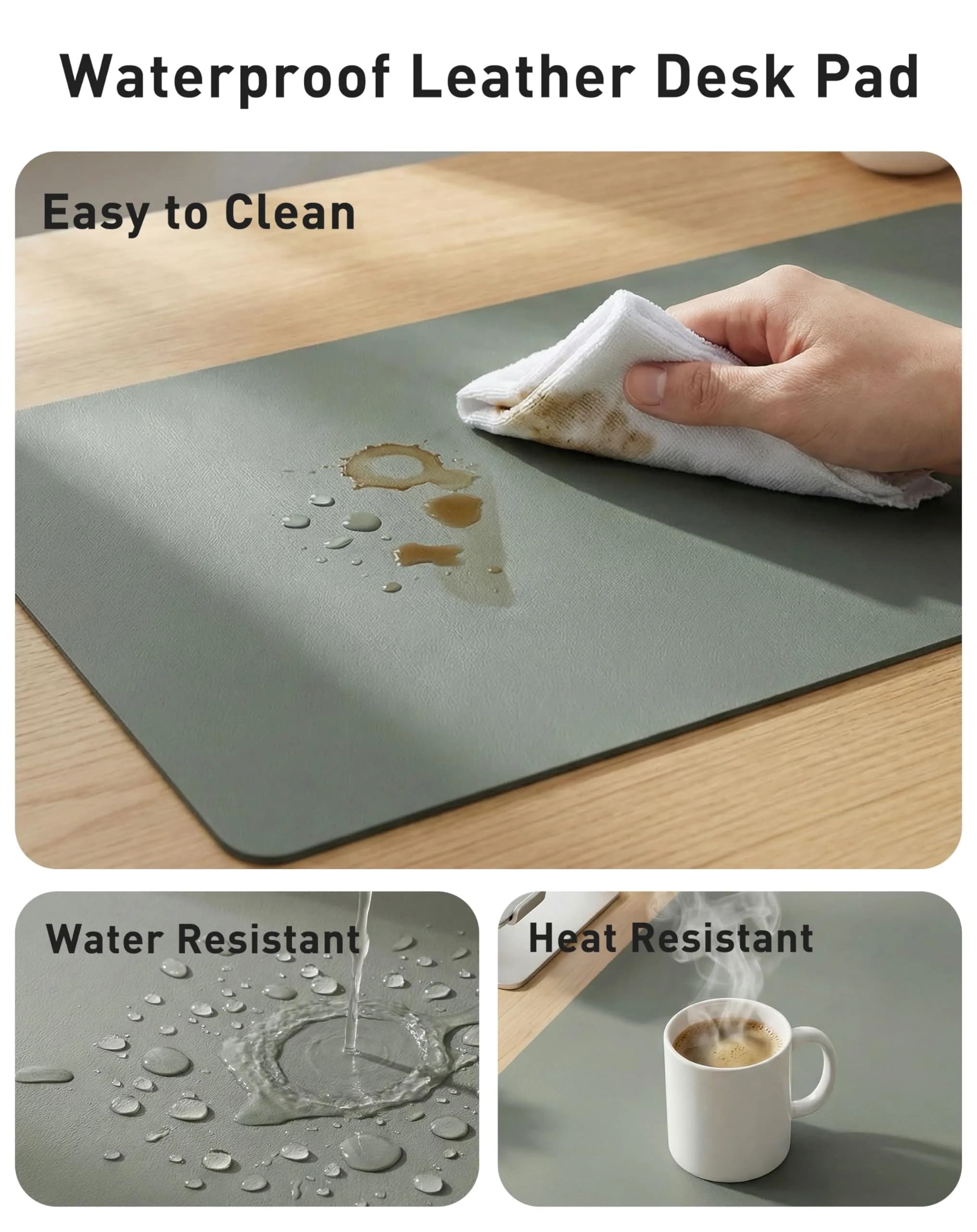 Aothia Faux Leather Desk Mat 102cm x 61cm (40" x 24") | Non-Slip PU Leather Blotter for Office & Home - view 7