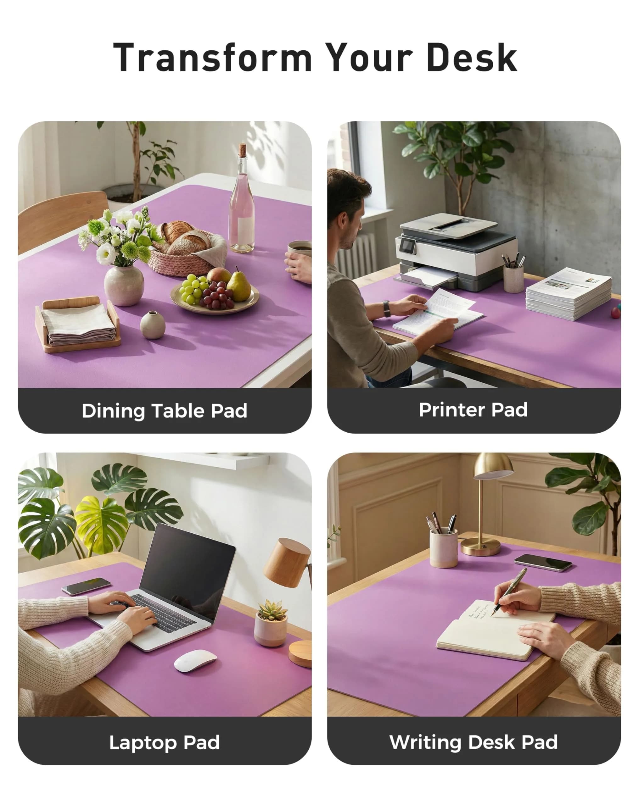 Aothia Faux Leather Desk Mat - Large Mouse Pad, Non-Slip PU Leather Blotter, Waterproof Writing Surface (Iris Violet, 102cm x 61cm) - view 6