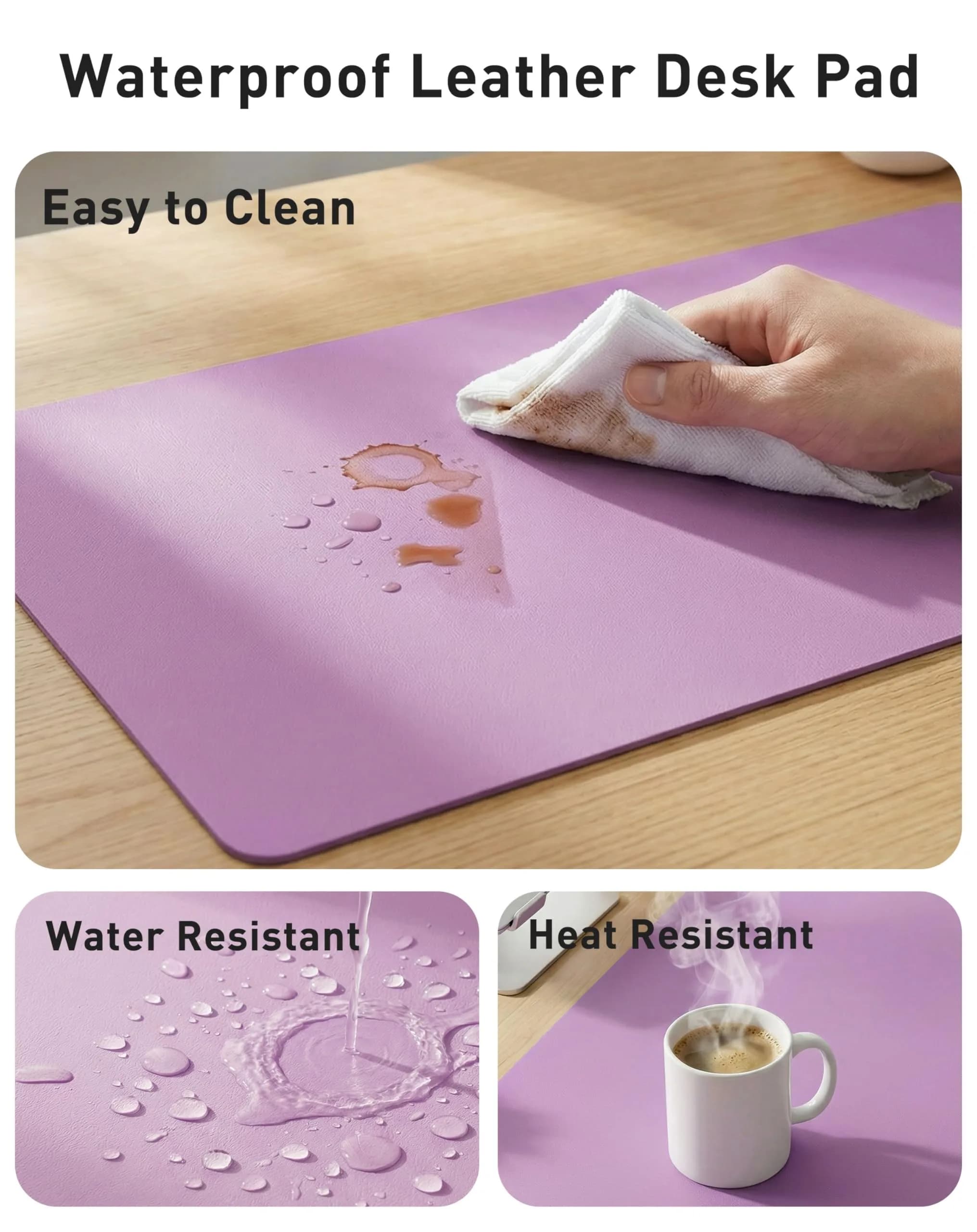 Aothia Faux Leather Desk Mat - Large Mouse Pad, Non-Slip PU Leather Blotter, Waterproof Writing Surface (Iris Violet, 102cm x 61cm) - view 7