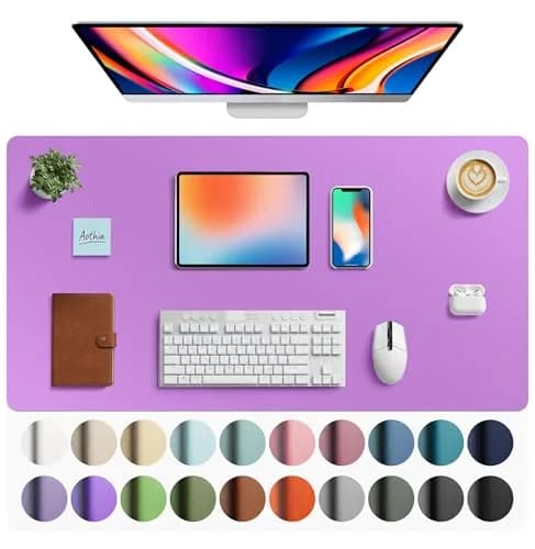 Aothia Faux Leather Desk Mat - Large Mouse Pad, Non-Slip PU Leather Blotter, Waterproof Writing Surface (Iris Violet, 102cm x 61cm) thumbnail 1