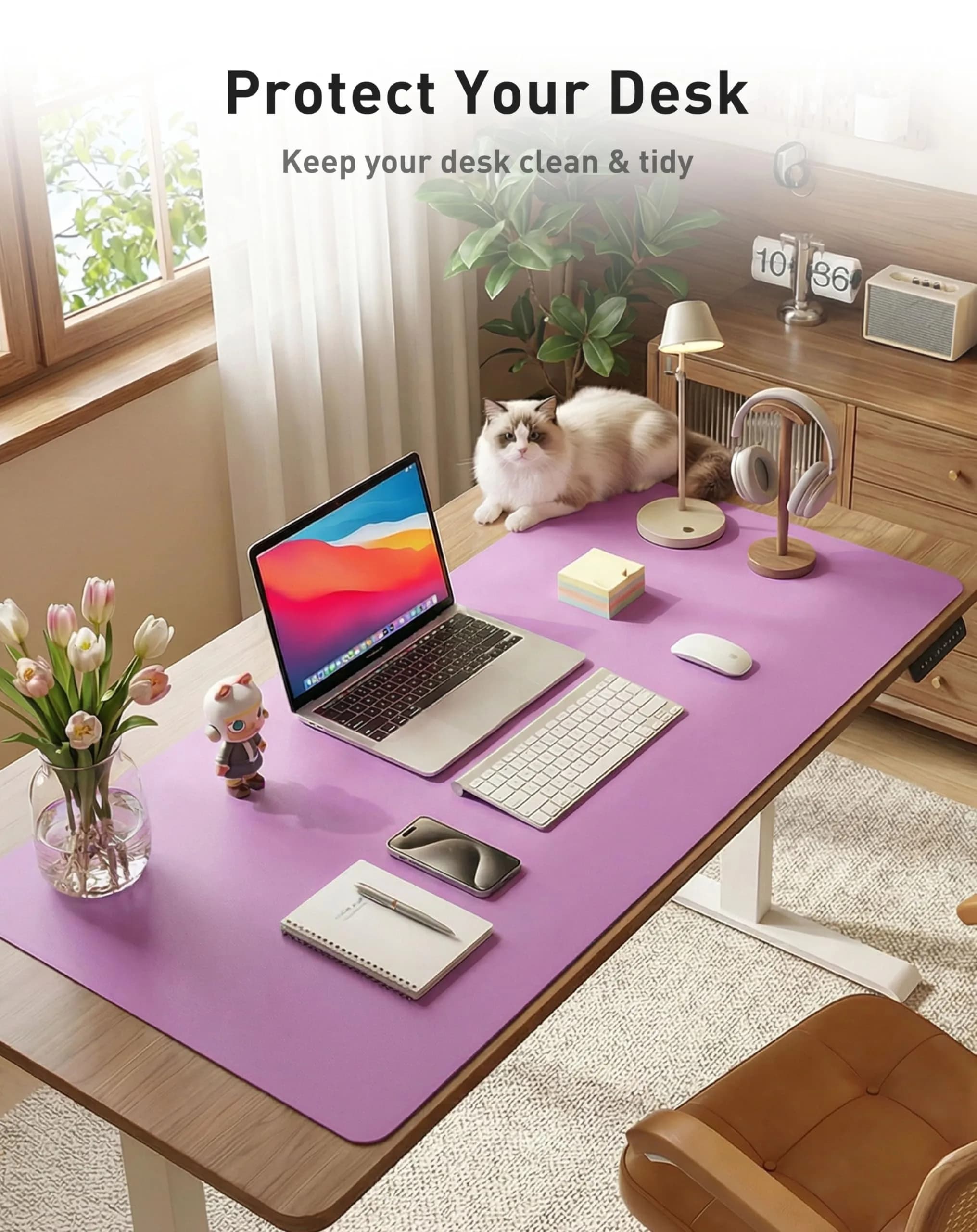 Aothia Faux Leather Desk Mat - Large Mouse Pad, Non-Slip PU Leather Blotter, Waterproof Writing Surface (Iris Violet, 102cm x 61cm) - view 8