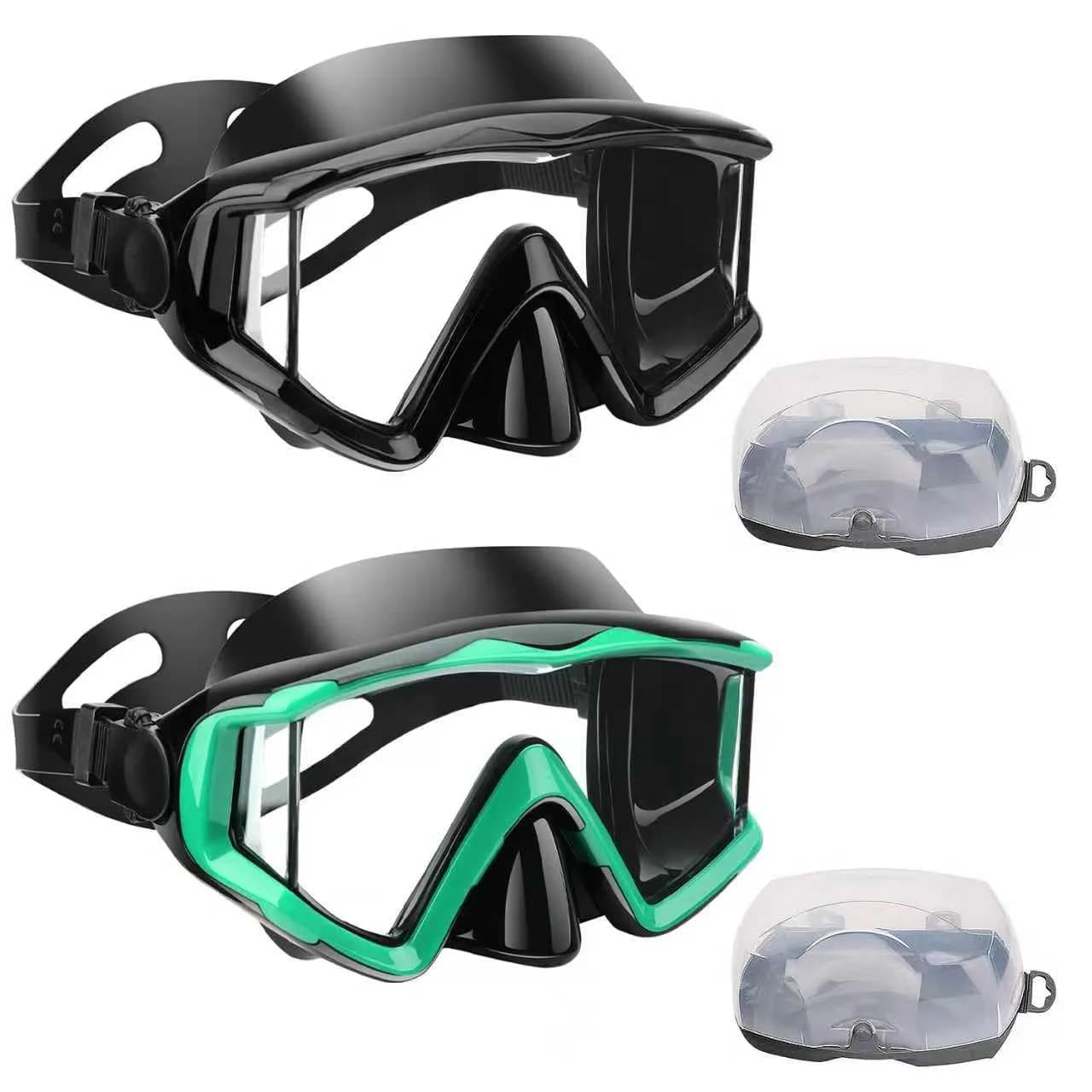 AQUA A DIVE SPORTS Adult Black + Green Single Lens Diving Mask | 180° Wide View Anti-Fog - main product image