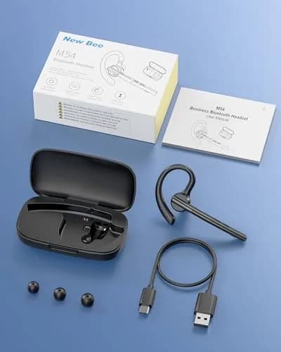 New Bee M54 Bluetooth Headset V5.1 72H Talk Time Dual Mic with 500mAh Charging Case | Wireless Hands-Free Earpiece for Business Calls thumbnail 8