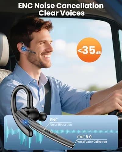 New Bee M54 Bluetooth Headset V5.1 72H Talk Time Dual Mic with 500mAh Charging Case | Wireless Hands-Free Earpiece for Business Calls thumbnail 2