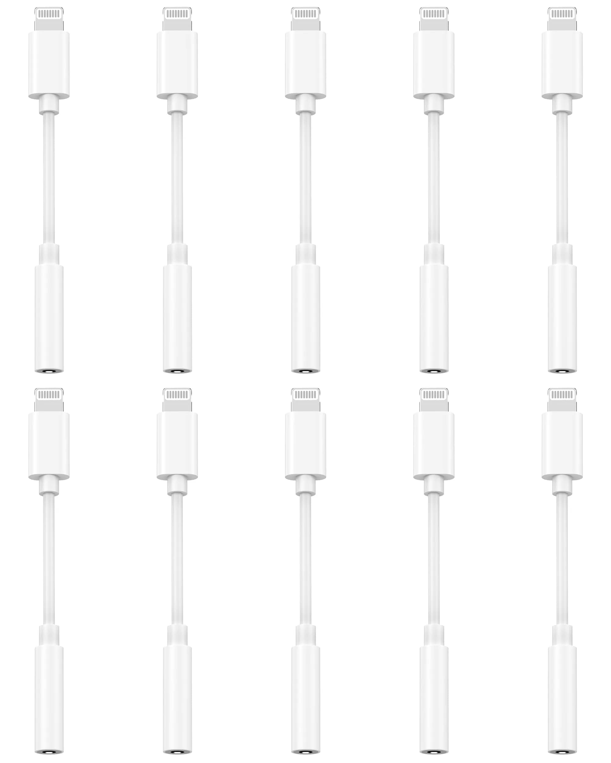 DESOFICON Apple MFi Certified Lightning to 3.5mm Headphone Jack Adapter 5 Pack (2cm) — 10-Pack