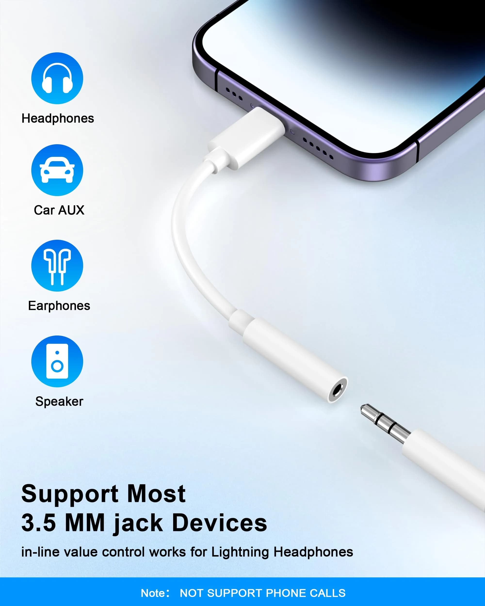 DESOFICON Apple MFi Certified Lightning to 3.5mm Headphone Jack Adapter 10-Pack White thumbnail 2