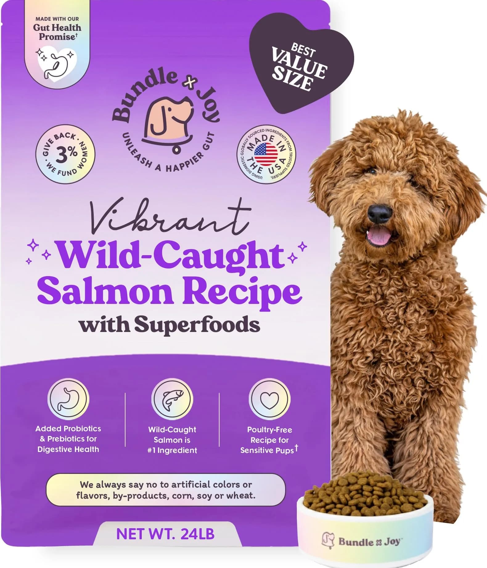 Bundle x Joy Lamb Probiotic Dog Food 8lb | Grain-Free, Poultry-Free, Energy Dense — Salmon / 24 Pound