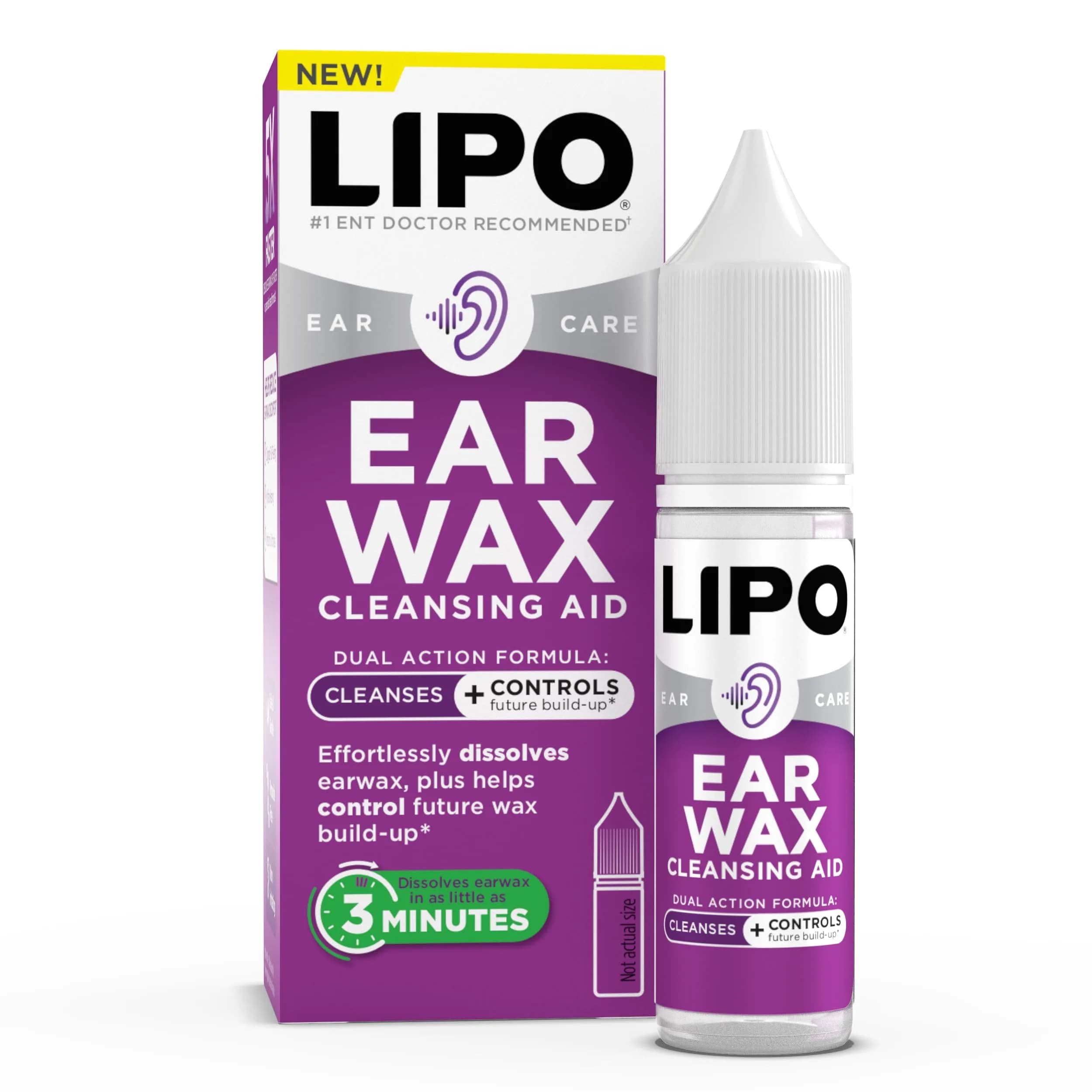 LIPO Earwax Removal Drops 0.5 fl oz | Gentle, peroxide-free ear cleaning support for clogged ears