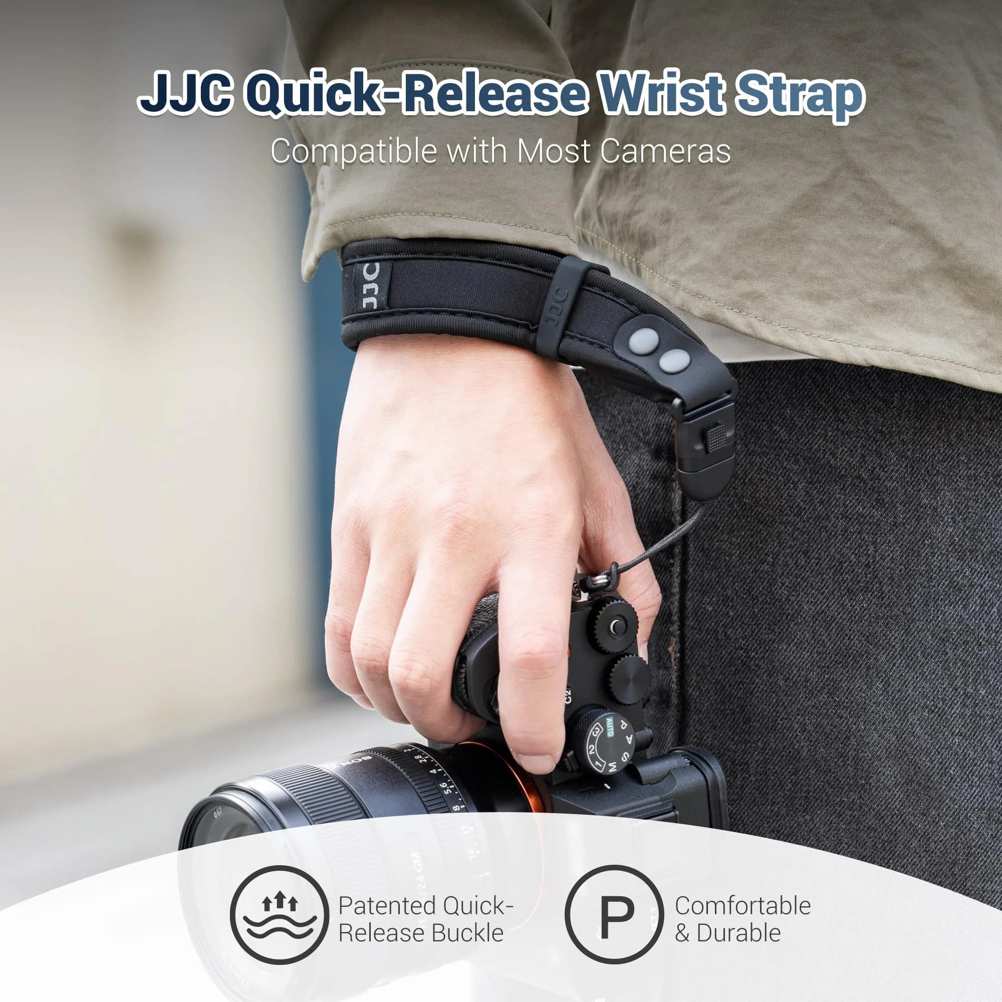 Kiorafoto Upgraded Quick Release Soft Neoprene Camera Hand Strap with Adjustable Silicone Ring | Black - view 8