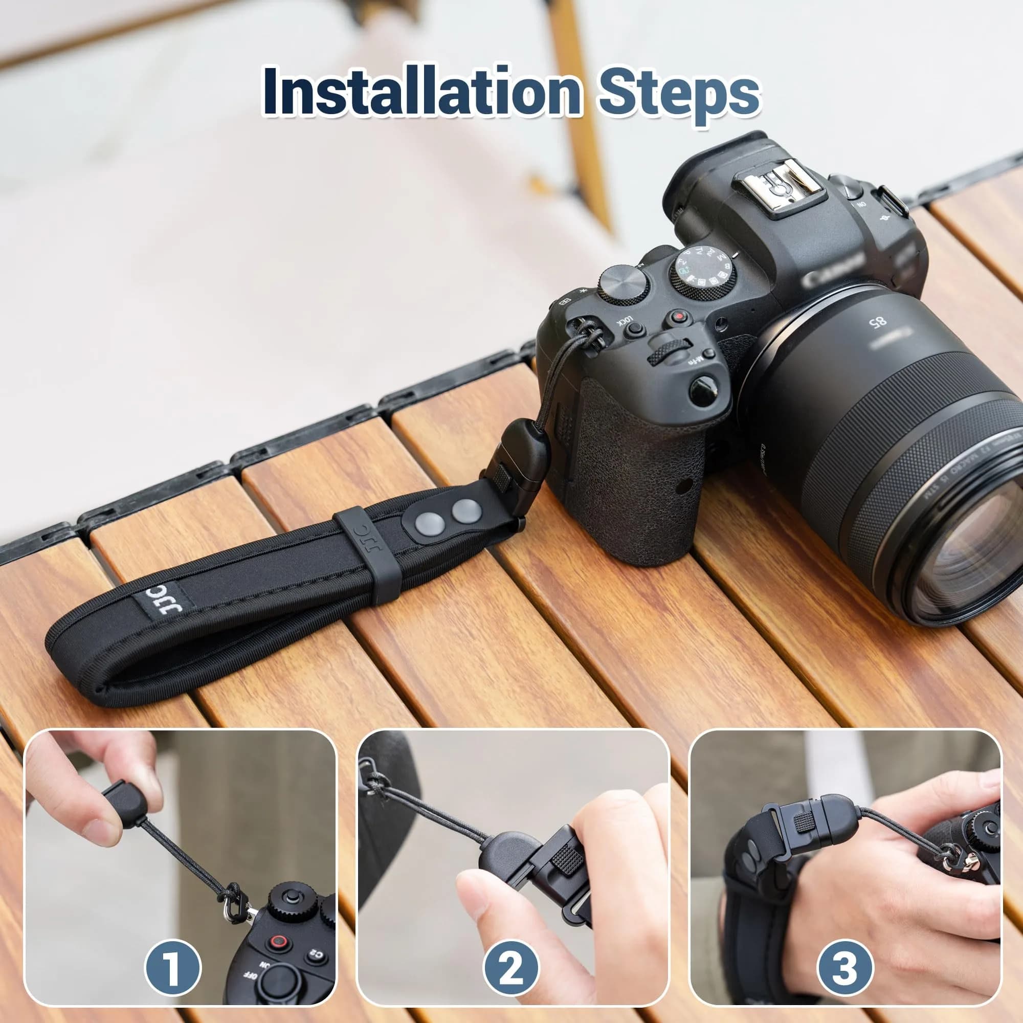 Kiorafoto Upgraded Quick Release Soft Neoprene Camera Hand Strap with Adjustable Silicone Ring | Black - view 9