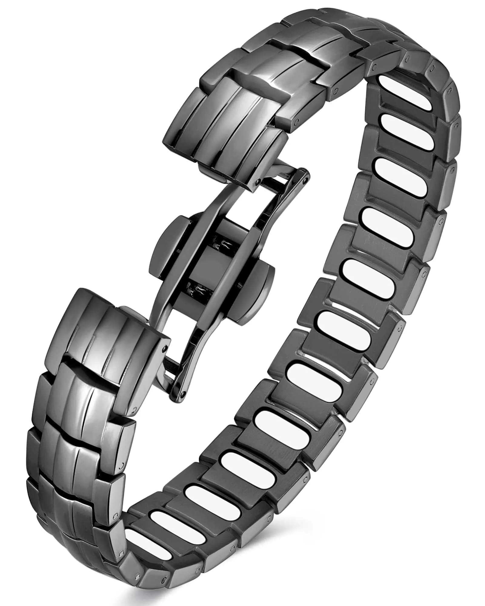 Feraco Gray Titanium Magnetic Bracelet for Men | 22 cm (8.66 inches) with 5000 Gauss Magnets — Gray- Upgrade