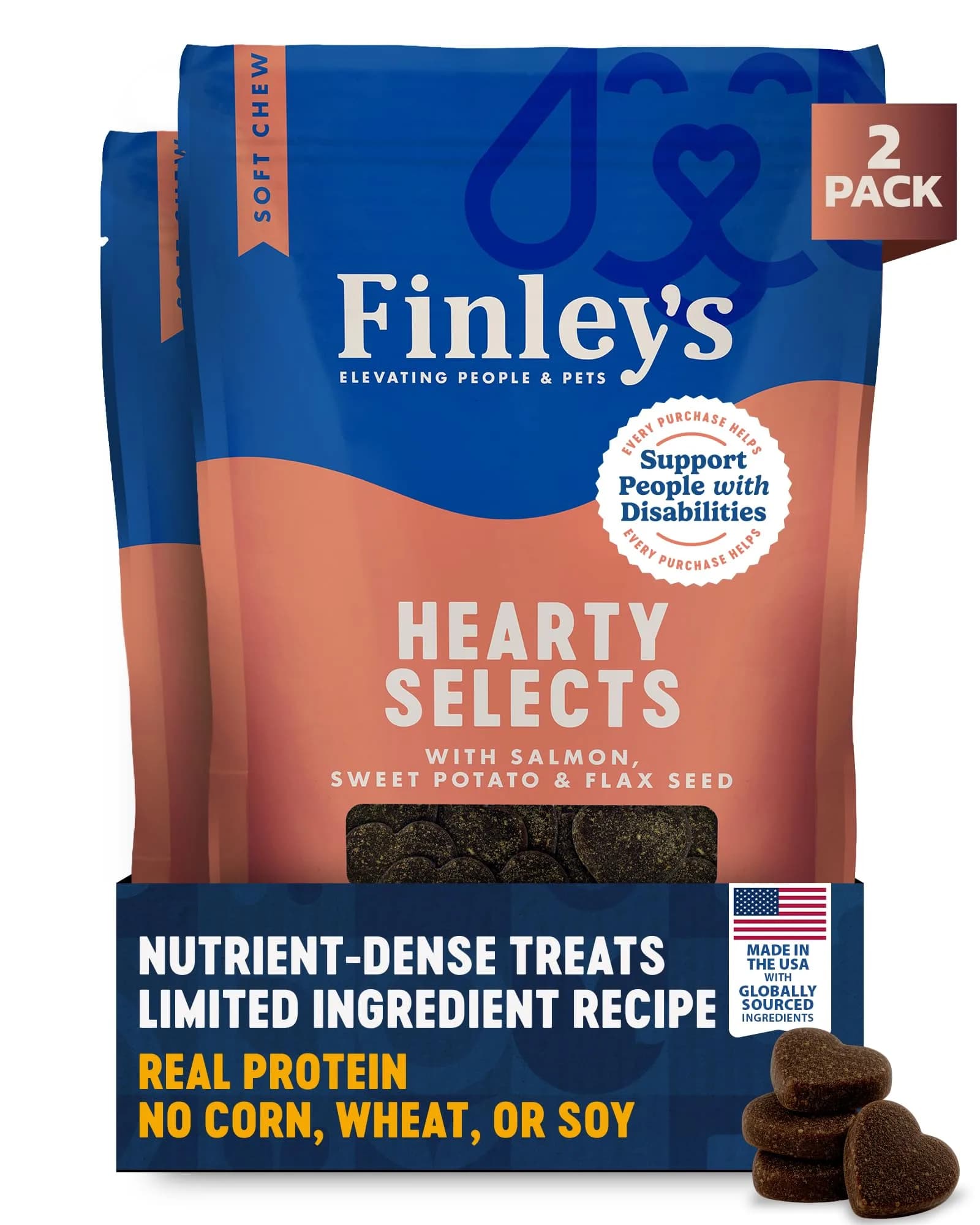 Finley's Salmon Hearty Bites Soft Chewy Dog Treats 12oz (340g) | Nutrient-Rich, Wholesome & Made in USA