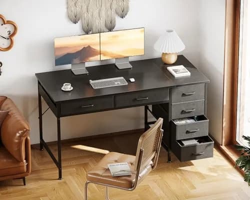 Casaottima 48 Inch Computer Desk with 6 Drawers | Reversible Storage Home Office Table in Black thumbnail 6