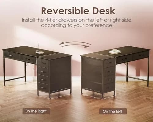 Casaottima 48 Inch Computer Desk with 6 Drawers | Reversible Storage Home Office Table in Black thumbnail 7