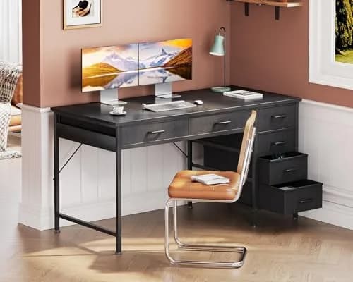 Casaottima 48 Inch Computer Desk with 6 Drawers | Reversible Storage Home Office Table in Black thumbnail 2