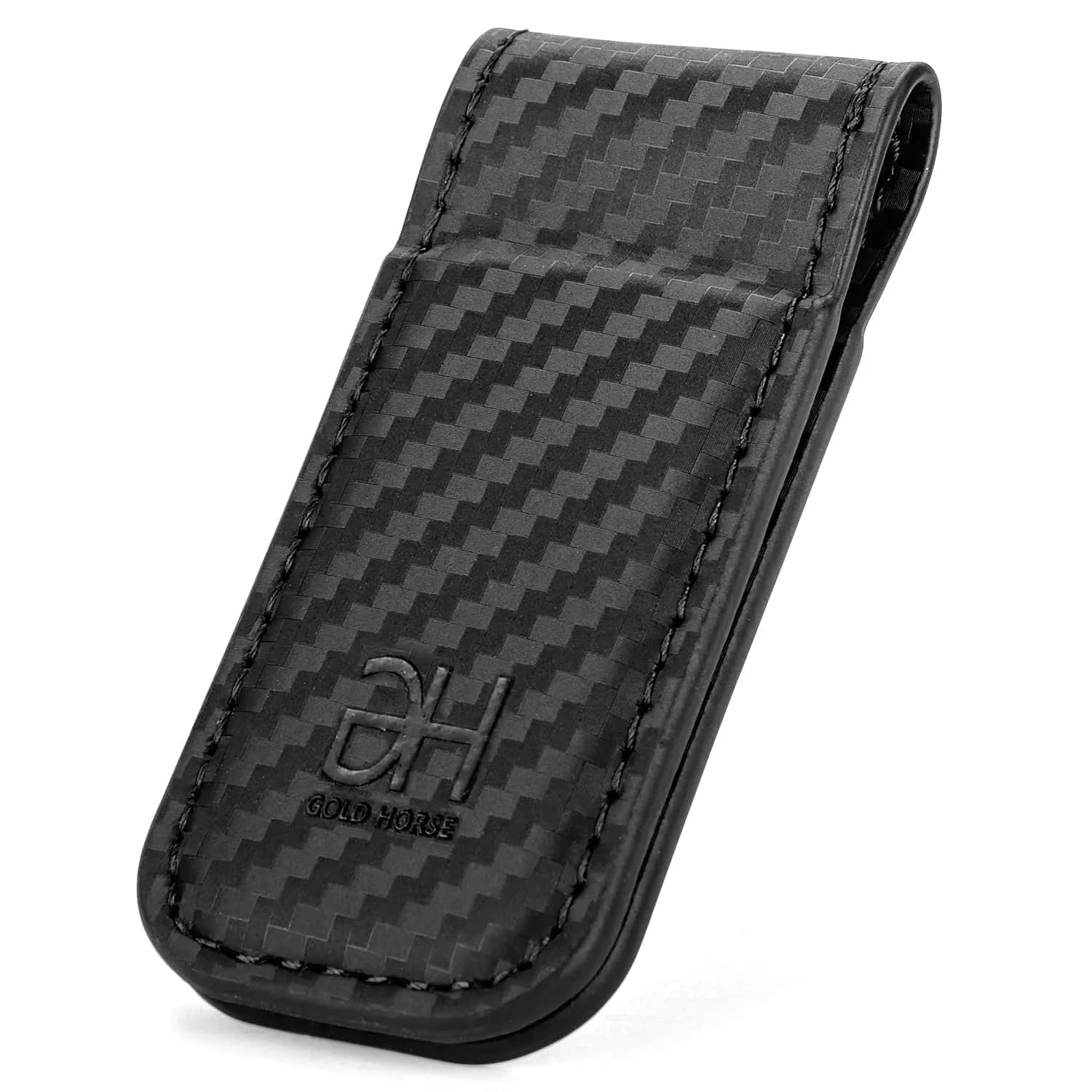 GH GOLD HORSE Slim Magnetic Money Clip Genuine Leather Business Card Holder for Men | 7 cm (2.75 in) — CB-Black