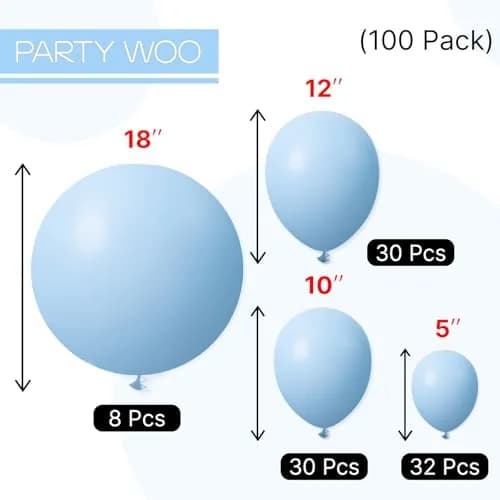 PartyWoo Light Blue Balloons 100pcs Assorted Sizes (18, 12, 10, 5 Inch) | Pastel Sky Aqua Blue Balloon Arch Kit Garland for Birthday, Baby Shower, Graduation Party Decorations thumbnail 7