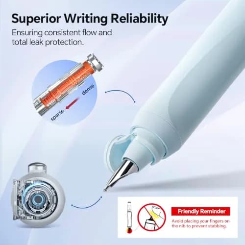 WRITECH Clictek Retractable Fountain Pen Fine Nib with 10 Black Ink Cartridges, 0.5mm Line Size | Smooth Writing for Students & Professionals thumbnail 3