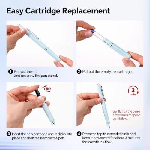 WRITECH Clictek Retractable Fountain Pen Fine Nib with 10 Black Ink Cartridges, 0.5mm Line Size | Smooth Writing for Students & Professionals thumbnail 4