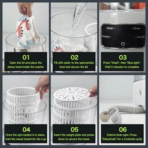 SUNHAIXIA Portable Mini Washing Machine 1L (0.26 Gal) | Imitation Hand Wash & UV Sterilization thumbnail 5