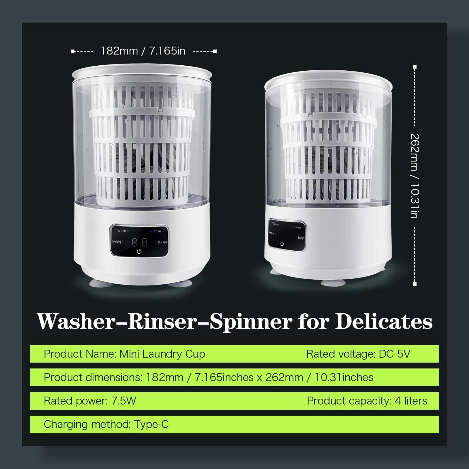 SUNHAIXIA Portable Mini Washing Machine with UV Light & Spin-Dry, 4L Capacity | 220V Compatible for Indian Homes - view 4