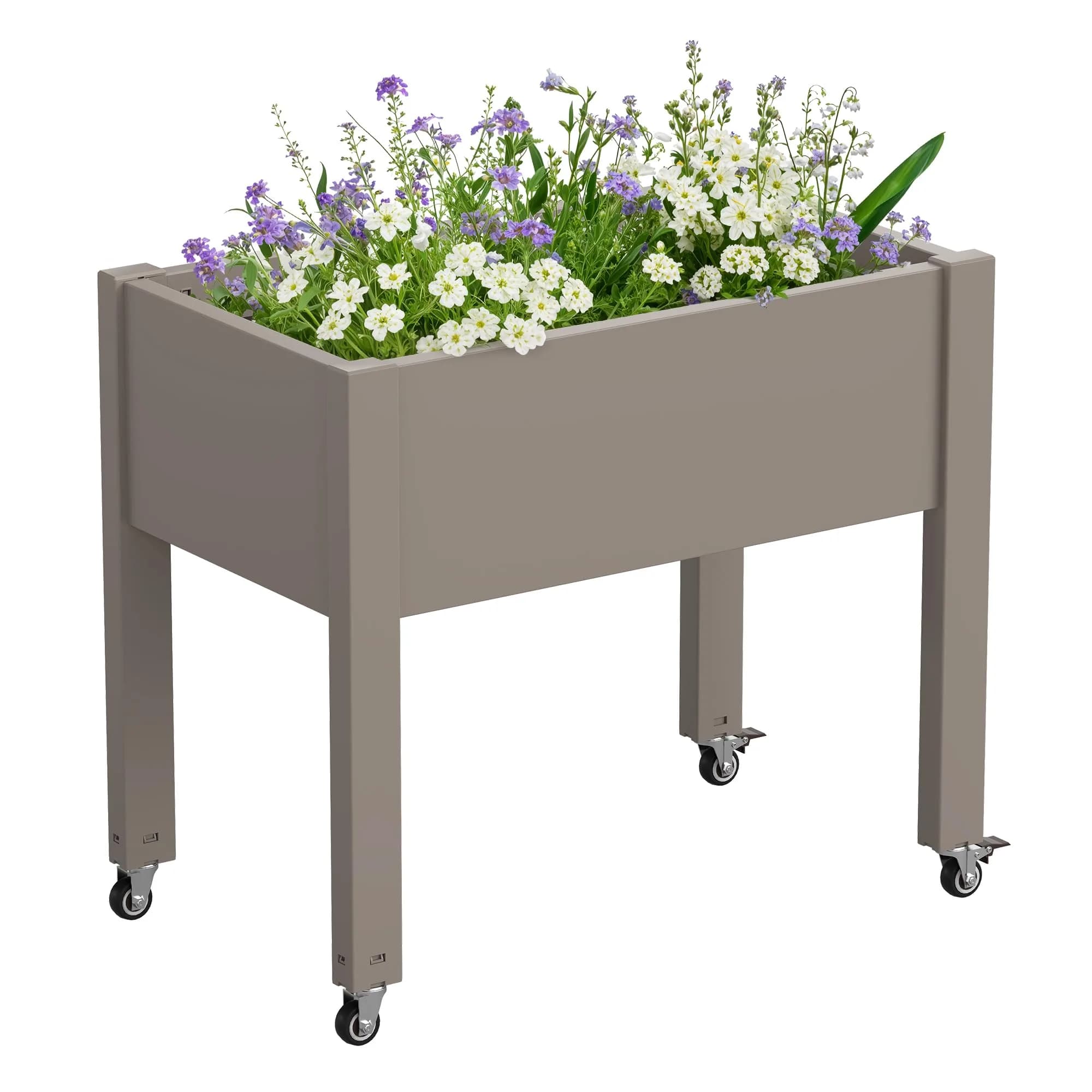 WTFGO Elevated Raised Garden Bed with Wheels, Planter Box, Gray-26.3" h | Weather-Resistant Resin Design