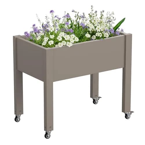WTFGO Elevated Raised Garden Bed with Wheels, Planter Box, Gray-26.3" h | Weather-Resistant Resin Design thumbnail 1
