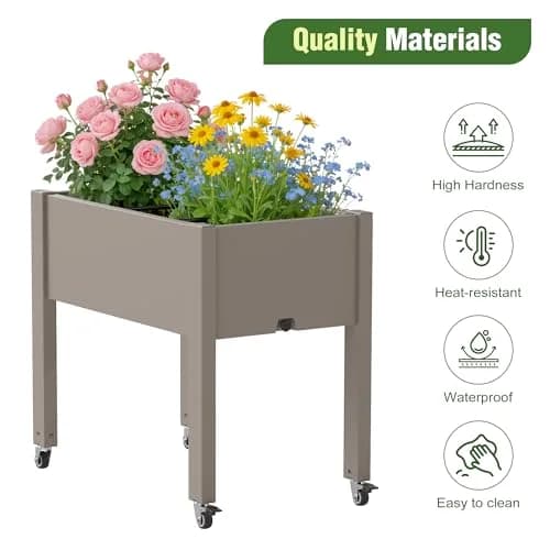 WTFGO Elevated Raised Garden Bed with Wheels, Planter Box, Gray-26.3" h | Weather-Resistant Resin Design thumbnail 4