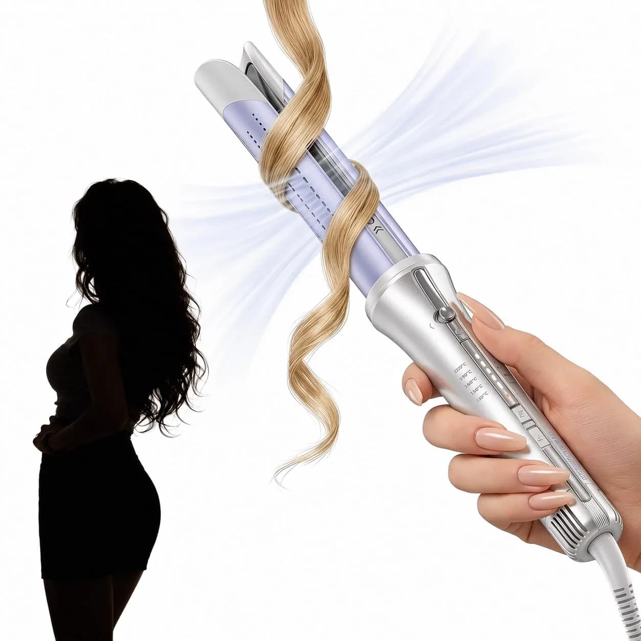 SHEGLAM One Touch Airflow Styler Pro 1.25 inch Automatic Rotating Curling Iron | 5 Temp Settings, Zero Burn Risk — 1.25 Inch