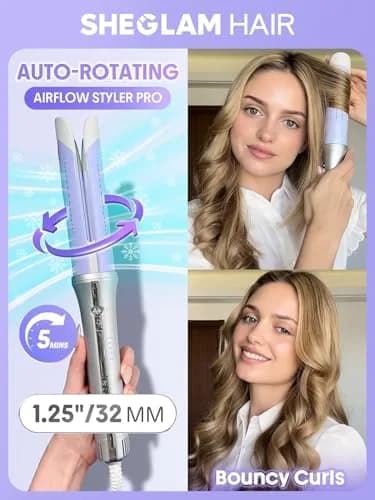 SHEGLAM One Touch Airflow Styler Pro 1.25 inch Automatic Rotating Curling Iron | 5 Temp Settings, Zero Burn Risk thumbnail 2