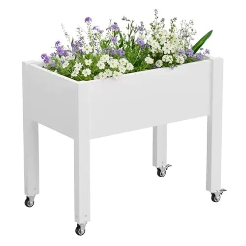 WTFGO Elevated Raised Garden Bed with Wheels, Planter Box, Ashen-26.3" h | Durable Resin, Easy to Move & Assemble thumbnail 1