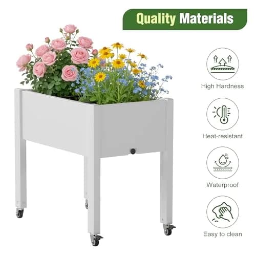 WTFGO Elevated Raised Garden Bed with Wheels, Planter Box, Ashen-26.3" h | Durable Resin, Easy to Move & Assemble thumbnail 4