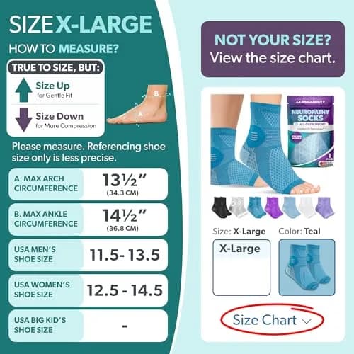 BraceAbility X-Large Teal Neuropathy Socks - 1 Pair | FDA Approved Medical Compression for Nerve Pain thumbnail 2