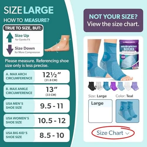 BraceAbility Neuropathy Socks - Large, Teal, 1 Pair | FDA Approved Medical Compression Garment for Nerve Pain thumbnail 2
