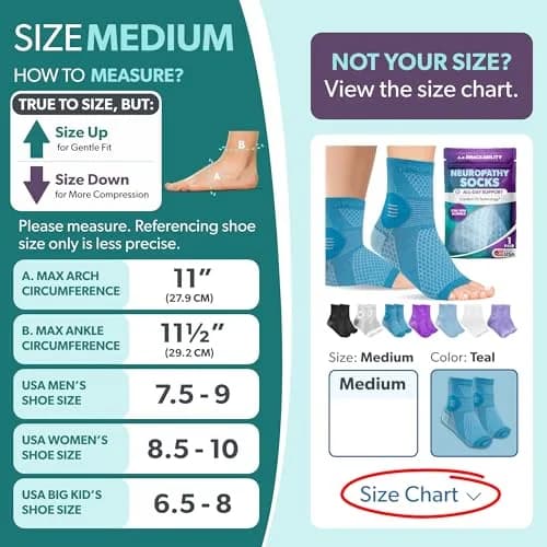 BraceAbility Neuropathy Socks (Pair) - Peripheral Neuritis Compression Diabetic Toeless Foot Sleeves for Nerve Damage Pain in Feet, Ankle Gout, Plantar Fasciitis Relief Brace for Men and Women (M - Teal) thumbnail 2