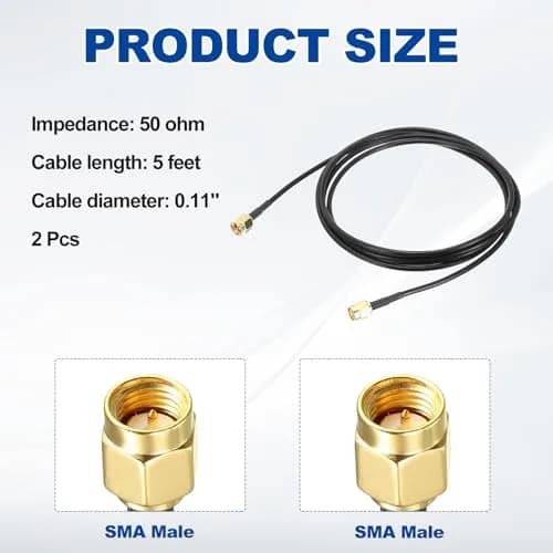 uxcell SMA Male to SMA Male Coaxial Cable 5 Feet RG174 2pcs | 50 Ohm Low Loss Extension thumbnail 2