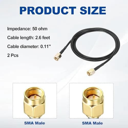 uxcell SMA Male to SMA Male Coaxial Cable 2 x 0.79m (2.6 Feet) RG174 50 Ohm | Low Loss Extension Cable thumbnail 2