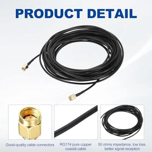 uxcell SMA Male to SMA Male Coaxial Cable 29.5 Feet (9m) RG174 50 Ohm 2-Pack | Low Loss Extension for Routers & Antennas thumbnail 4