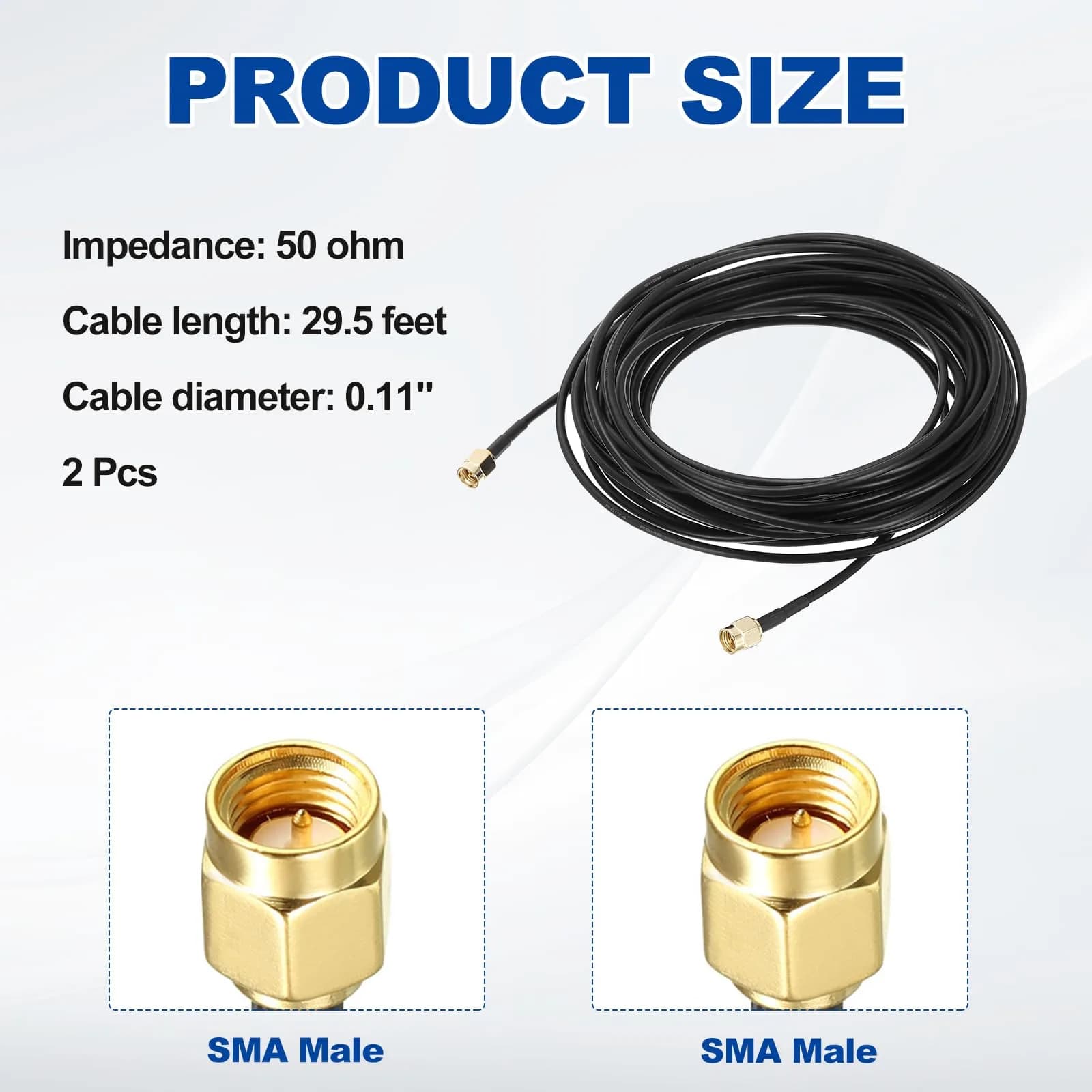 uxcell SMA Male to SMA Male Coaxial Cable 29.5 Feet (9m) RG174 50 Ohm 2-Pack | Low Loss Extension for Routers & Antennas - view 2