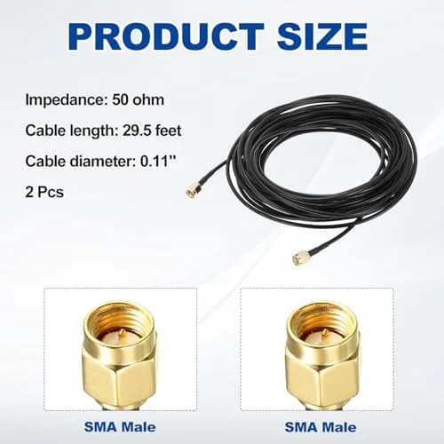uxcell SMA Male to SMA Male Coaxial Cable 29.5 Feet (9m) RG174 50 Ohm 2-Pack | Low Loss Extension for Routers & Antennas thumbnail 2