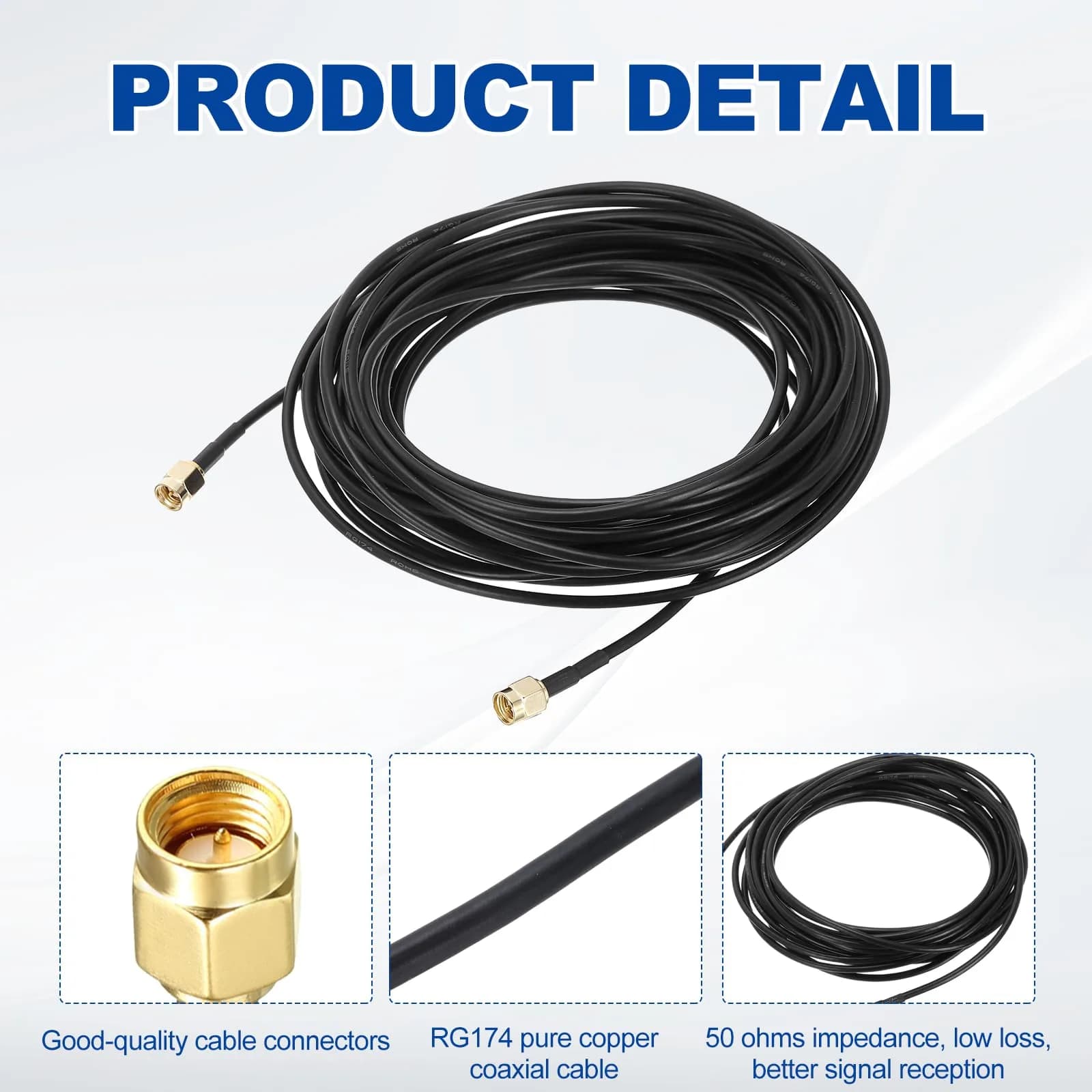 uxcell SMA Male to SMA Male Coaxial Cable 29.5 Feet (9m) RG174 50 Ohm 2-Pack | Low Loss Extension for Routers & Antennas - view 4