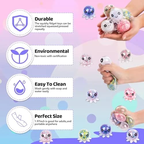 VESPRO 24 Pack Octopus Stress Balls Set for Adults | Fidget Toy for Anxiety Relief & Habit Correction thumbnail 5