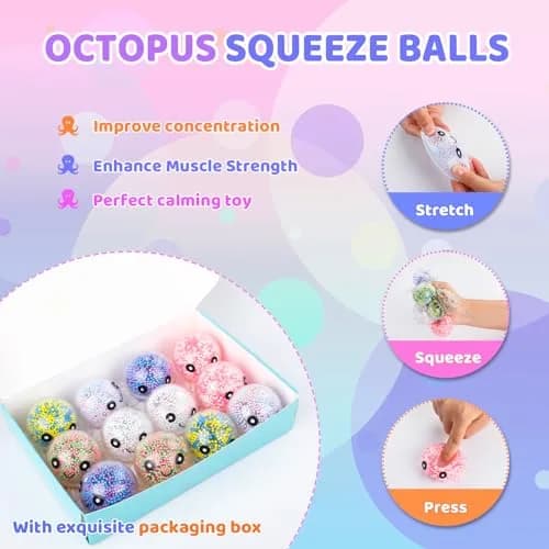VESPRO 24 Pack Octopus Stress Balls Set for Adults | Fidget Toy for Anxiety Relief & Habit Correction thumbnail 4