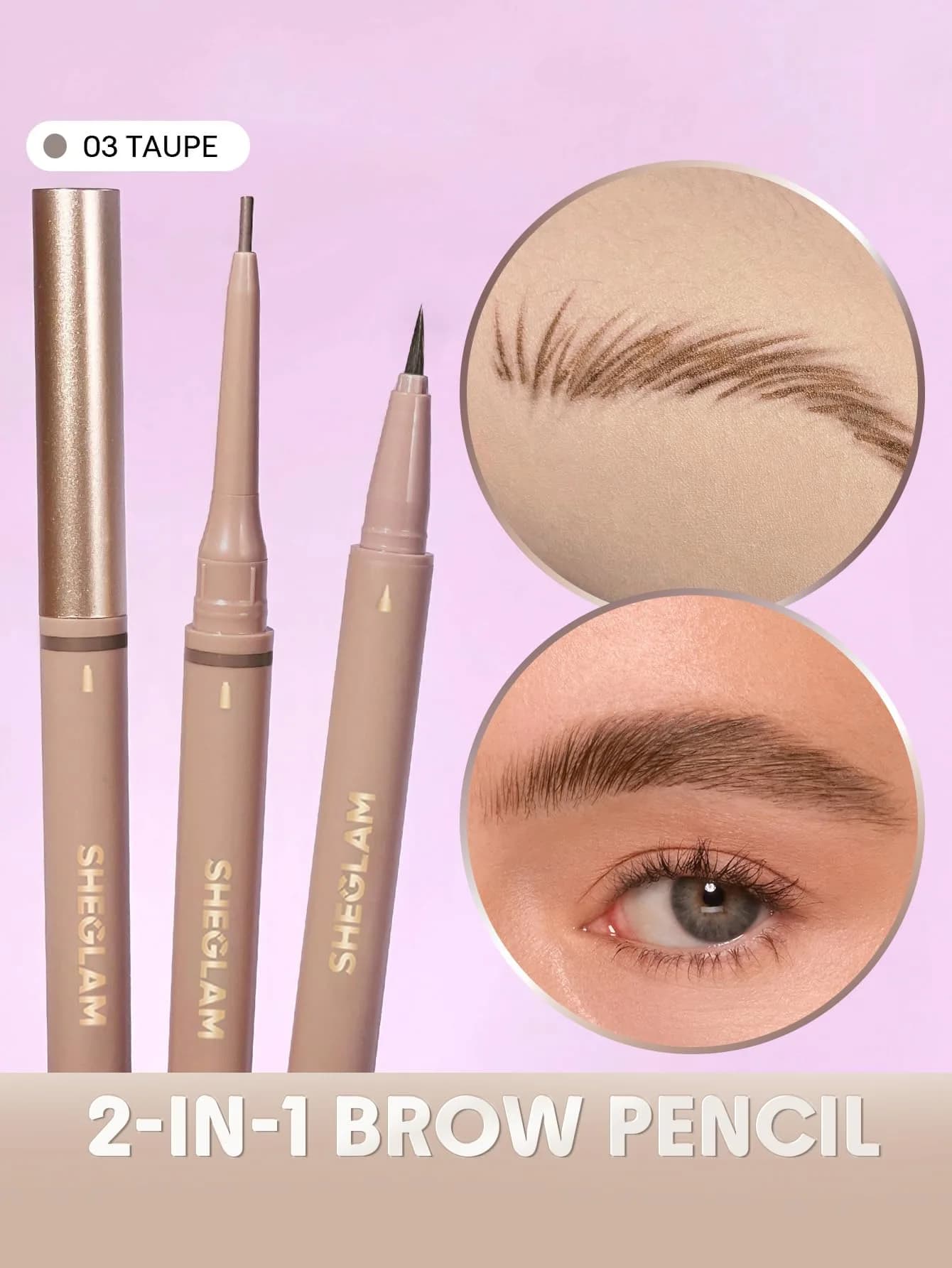 SHEGLAM Dual-Sided Eyebrow Pencil 03 Taupe | Waterproof Matte Cream & Liquid Pen - view 4
