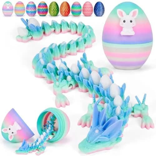 TBOLINE 3D Printed Dragon Egg with 12" Articulated Dragon Inside, Easter Color, 4.53" Egg, Officially Licensed Toy for Kids Ages 5-12 - main product image
